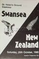 Swansea v New Zealand 1980 rugby  Programme